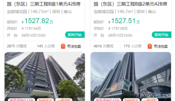 深圳宝能城最后四套“楼王”上架阿里拍卖 围观过万预计竞拍激烈